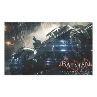 Batman With Batmobile In The Rain Rectangular Sticker
