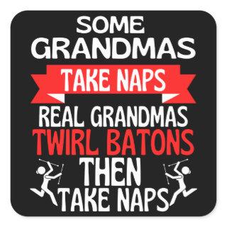 Baton Twirling Grandma Retro Twirler Athlete Square Sticker