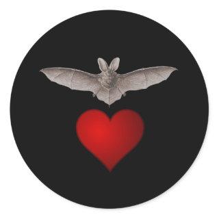 Batty Bat love Grey Bat with Red Heart on Black Classic Round Sticker