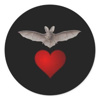 Batty Bat love Grey Bat with Red Heart on Black Classic Round Sticker