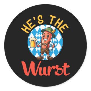 Bavarian Lederhosen Drinking Beer He's The Wurst  Classic Round Sticker