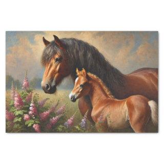 Bay Mare with a Foal Wildflowers Decoupage Tissue Paper