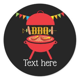 bbq birthday party, barbecue, bbq grill, classic round sticker