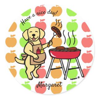BBQ Yellow Labrador Chef Cartoon Classic Round Sticker