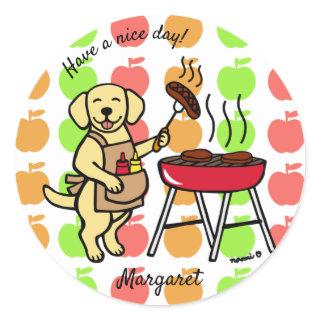 BBQ Yellow Labrador Chef Cartoon Classic Round Sticker