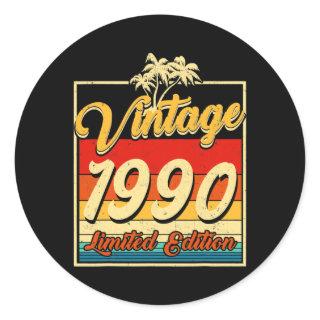 Bday 32 Year Old Vintage 1990 Limited Edition Classic Round Sticker