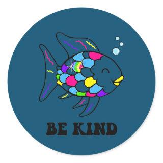 Be Kind Rainbow Fish Teacher Life Teaching Back Classic Round Sticker