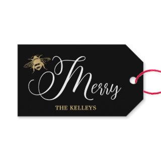 Be Merry Personalized Holiday Black and Gold Gift Tags