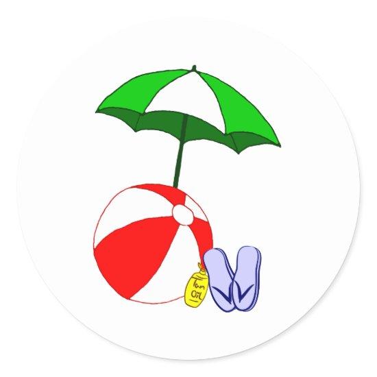 Beach Ball Pool Umbrella Template Classic Round Sticker