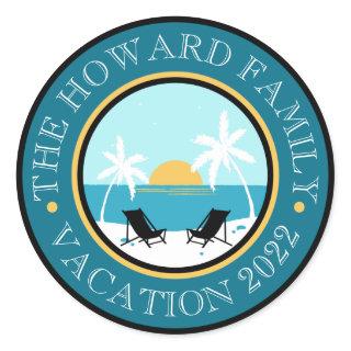 Beach Chairs Sunset Logo Classic Round Sticker