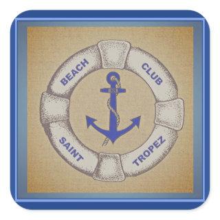 Beach Club Saint Tropez Nautical Sign Square Sticker