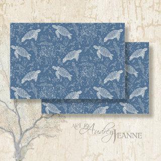 Beach Coastal Sea Turtle Starfish Navy Decoupage Tissue Paper