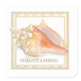 Beach Damask Conch Shell Wedding Envelope Seals