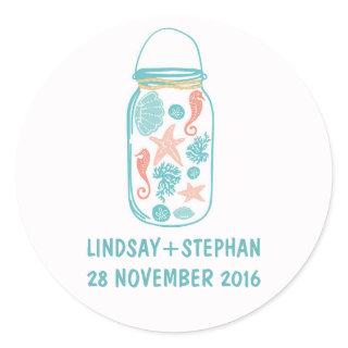 Beach mason jar cute wedding stickers