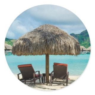 Beach on Bora Bora round sticker