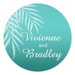 Beach Palm Tree Silhouette Favor | aqua Classic Round Sticker