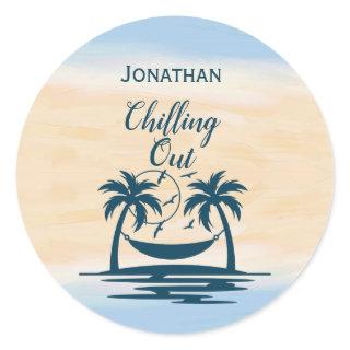 Beach Palm Trees Hammock Chilling Out  Classic Round Sticker