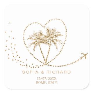 Beach Palm Wedding Destination Passport World Map Square Sticker