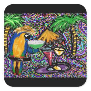 Beach Party Parrot Square Sticker