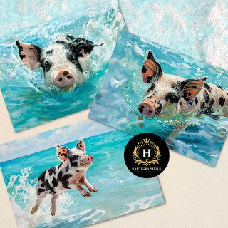 Beach Pig Swimming Decoupage  Sheets