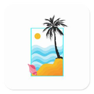 Beach, Sea , sand, palmtree, shell Square Sticker