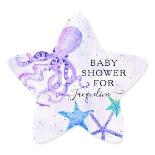 Beach Seaside Bright Octopus Starfish Baby Shower Star Sticker