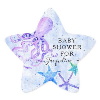 Beach Seaside Purple Octopus Starfish Baby Shower Star Sticker