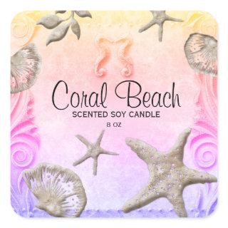Beach Starfish Candle Seahorse Pastel Square Sticker