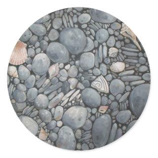 Beach Stones Shells Pebbles Rocks Painting Art Classic Round Sticker