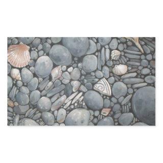 Beach Stones Shells Pebbles Rocks Painting Art Rectangular Sticker