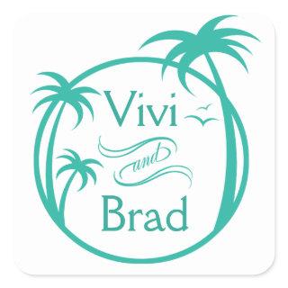 Beach Surf Palm Logo | aqua Square Sticker