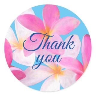 Beach Tropical Floral Pink Wedding Thank You Classic Round Sticker