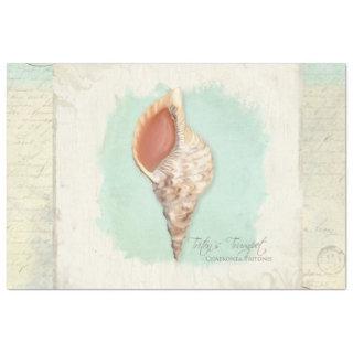 Beach Trumpet Sea Shell Blue Watercolor Decoupage Tissue Paper