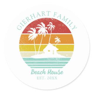 Beach Vacation House Palm Trees Family Reunion Classic Round Sticker