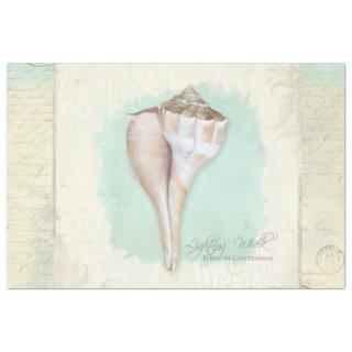 Beach Whelk Shell Aqua Blue Watercolor Decoupage Tissue Paper