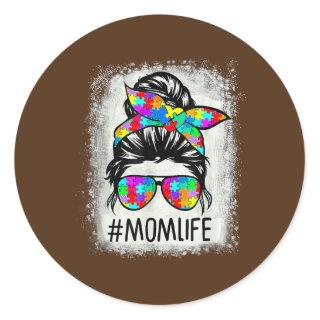 Beached Mom Life Messy Bun Puzzle Supporter Classic Round Sticker