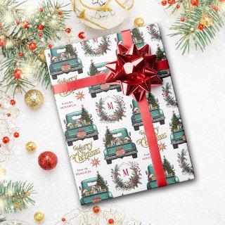 Beagle Dog Retro Truck Monogram Christmas