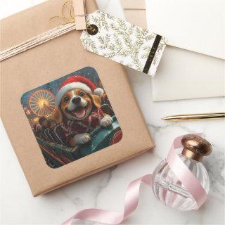 Beagle Dog Roller Coaster Christmas Square Sticker