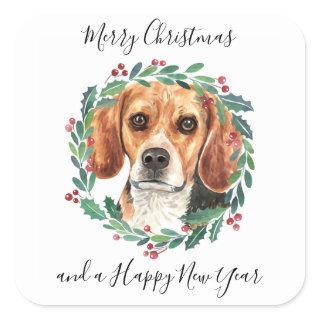 Beagle Elegant Dog Merry Christmas Square Sticker