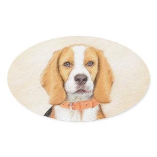 Beagle Hound Dog Painting Original Animal Art Oval Sticker
