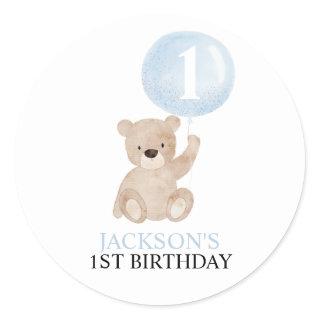 Bear and Blue Balloon 1st Birthday Stickers