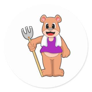 Bear as Farmer with Rake Classic Round Sticker