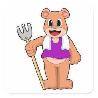 Bear as Farmer with Rake Square Sticker