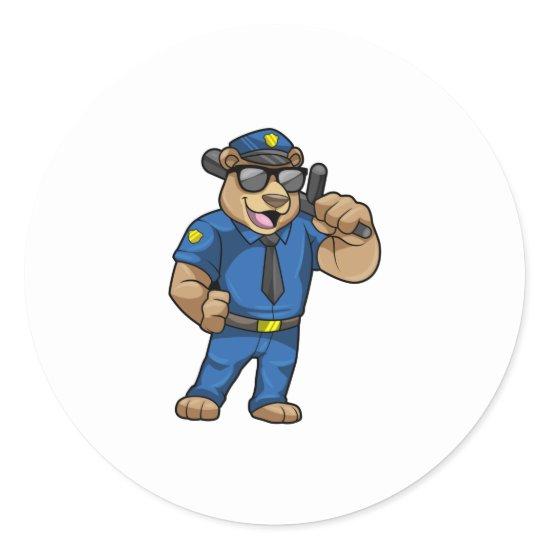 Bear as Police officer with Baton Classic Round Sticker