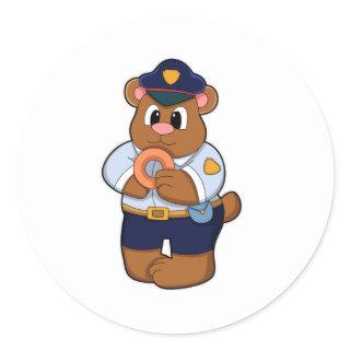 Bear as Police officer with Police uniform & Donut Classic Round Sticker