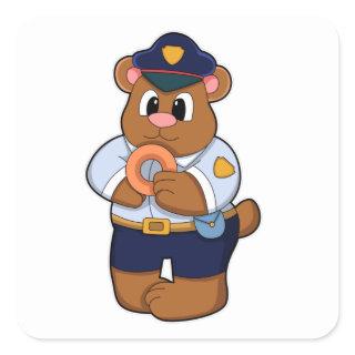 Bear as Police officer with Police uniform & Donut Square Sticker
