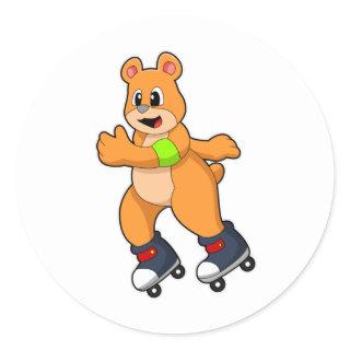 Bear as Skater with Inline skates Classic Round Sticker