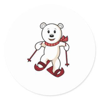 Bear as Skier with Skis & Ski poles Classic Round Sticker
