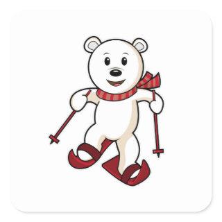 Bear as Skier with Skis & Ski poles Square Sticker