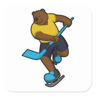 Bear at Ice hockey with Ice hockey stick Square Sticker